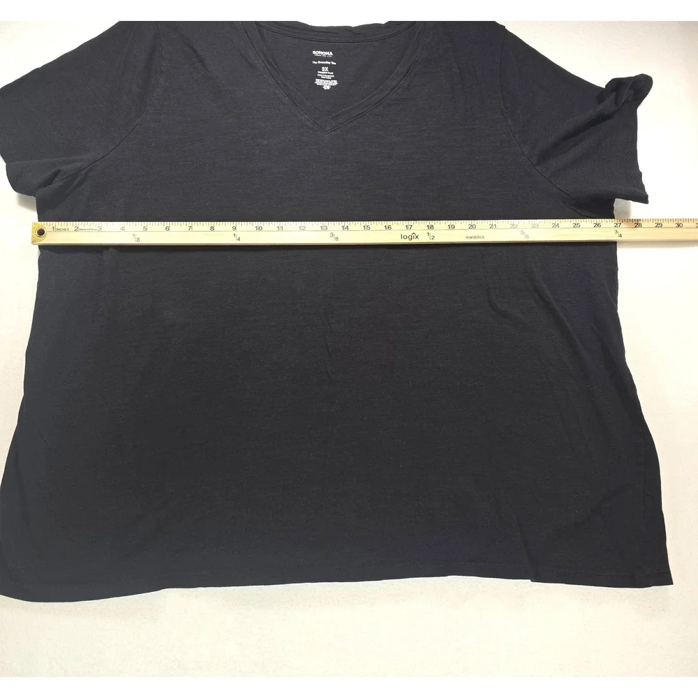Sonoma Goods For Life Women Black Everyday Tee V-Neck Cotton Plus Size 2X - Picture 4 of 7